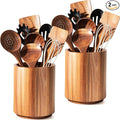 Criusia Utensil Holder 2 Pack, 360° Rotating Acacia Wood Cooking Utensil Crocks by Criusia
