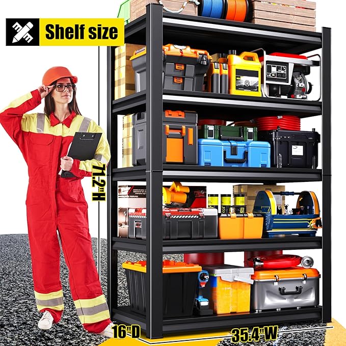 71" Hx35 Wx16 DMetal Garage Shelving 5 Tier Storage Shelves, Adjustable Heavy - Image 3