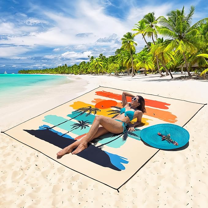 WIWIGO Beach Blanket Waterproof Sandproof Beach Mat 79" X 83"/10'x9'for 2-8 - Image 5