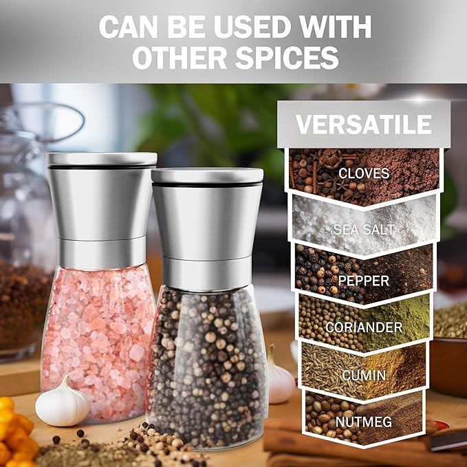 Home EC Original Stainless Steel Sea Salt and Pepper Grinder Set of 2 - Image 4