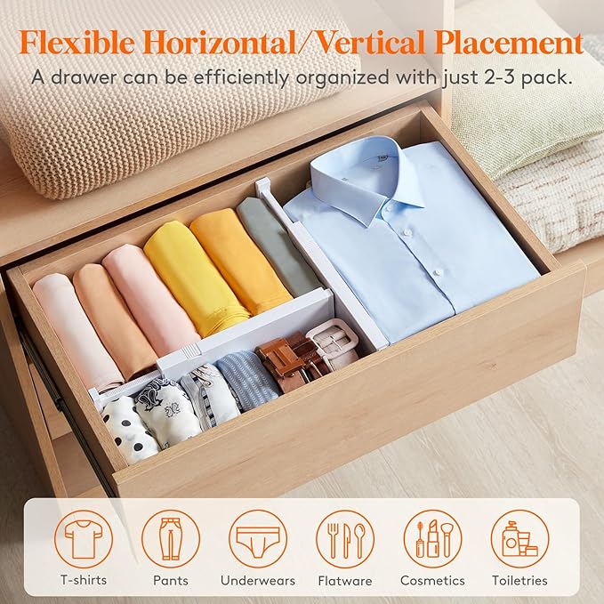 Lifewit 10 Pack 4" High Drawer Dividers 28-43.5cm/11-17" Adjustable Drawer - Image 6