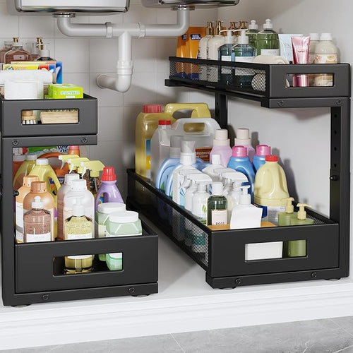 2 Pack 20.47IN Depth Under Sink Storage Organizer, Large 2-Tier Elegant Mesh by UnderSinkOrganizer