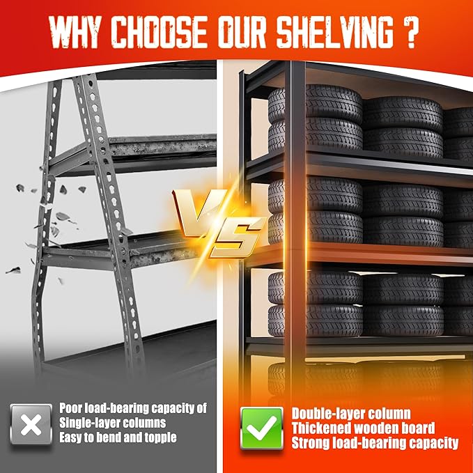 71"Hx46"Wx18"D Garage Shelving-2050 lbs 5 Tier Storage Shelves, Adjustable - Image 6