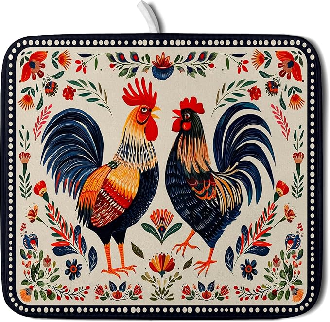 Roosters Chicken Dish Drying Mat by Giwawa