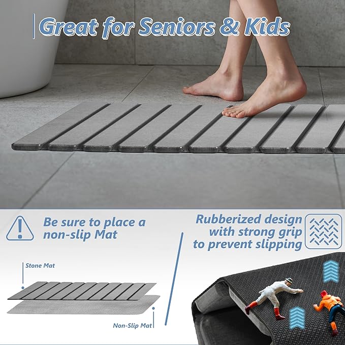 AWW Foldable Stone Bath Mat, Super Absorbent Diatomaceous Earth Mats, Non-Slip - Image 3