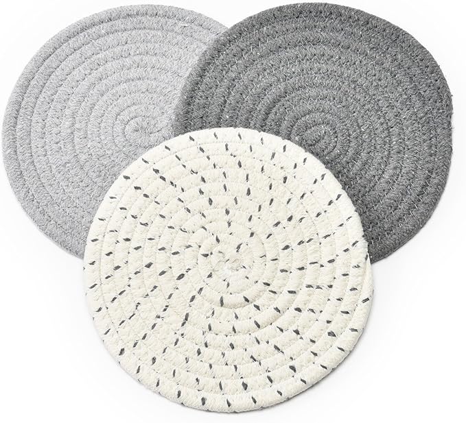 Potholders Set Trivets Set 100% Pure Cotton Thread Weave Hot Pot Holders Set - Image 3