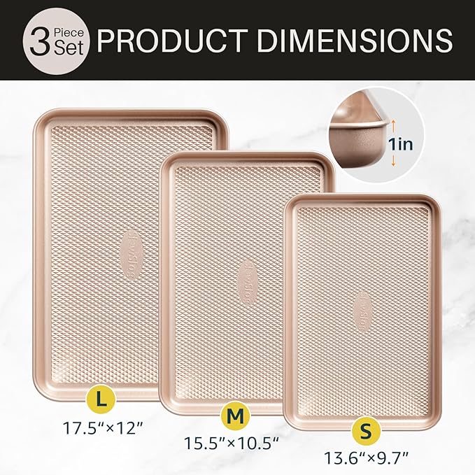 3Pcs Baking Sheet Pan Set, Large Nonstick Cookie Sheets Set, Jelly Roll Pans - Image 2