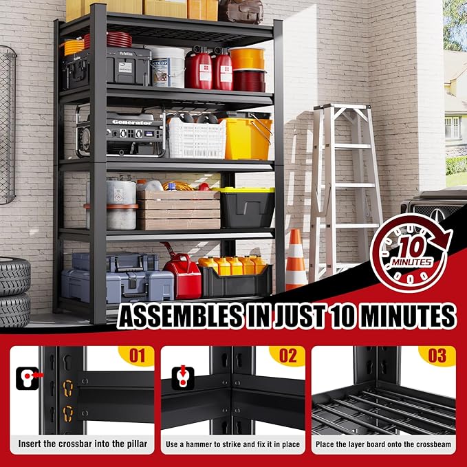 Set of 4 Garage Shelving-3500 lbs 5 Tier Storage Shelves, Adjustable Heavy Duty - Image 5