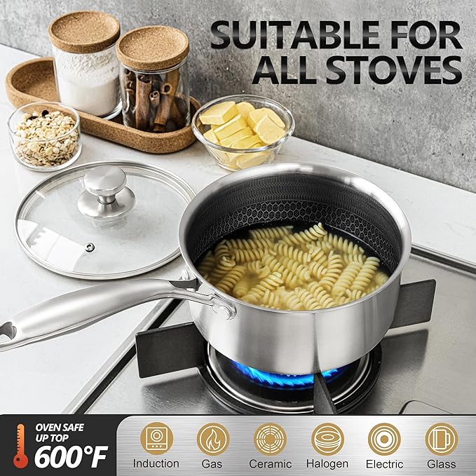 MICHELANGELO Triply Stainless Steel Pot Set, Hybrid Nonstick Saucepan Set - Image 3
