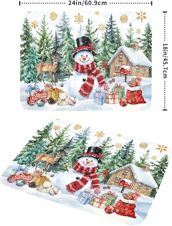 Christmas Kitchen Drying Mat 18 x 24 Inch Xmas Snowman Drying Pad Snowflake and - Image 2
