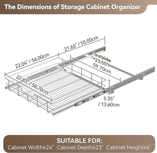 2 Tier Pull Out Cabinet Organizer 24" W X 22" D, Slide Out Drawers - Image 2