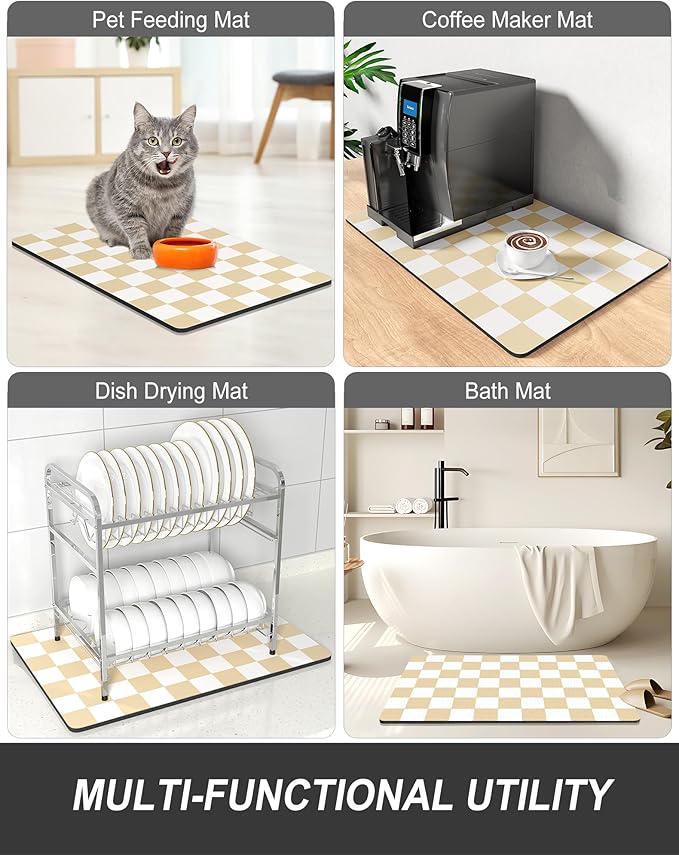 Rnivvi Dish Drying Mat for Kitchen Counter, XL 15 x 24" Cute Checkered - Image 7