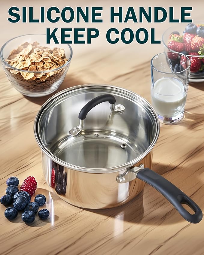 Cook N Home 2 Quart Stainless Steel Saucepan Set - Image 4