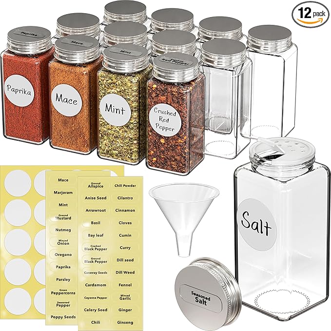 Simple Houseware Spice Jars 6 Ounce Square Glass Bottles by SimpleHouseware