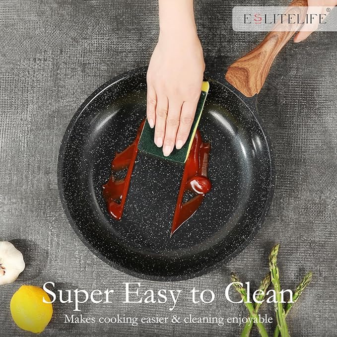 ESLITE LIFE Nonstick Ceramic Frying Pans Skillets Set, Non-Toxic Egg Omelette - Image 6