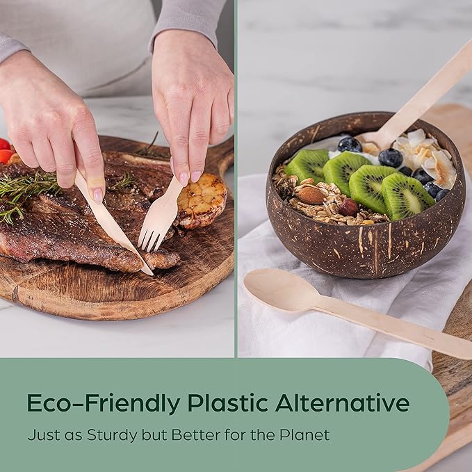 Wooden Compostable Utensils Set 6480 PCS Sturdy Wood Disposable Cutlery - Image 2