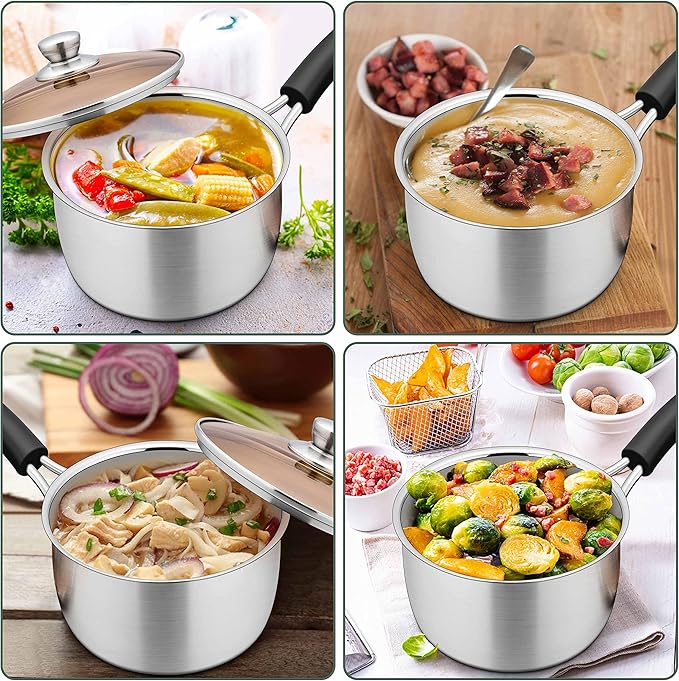 Herogo Saucepan Set with Lid, 1 Quart & 2 Quarts & 3 Quarts 18/10 Stainless - Image 8