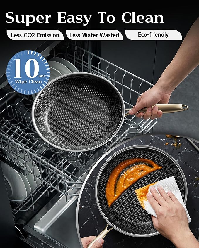 Nonstick Frying Pan with Lid 12-Inch, Durable Stainless Steel Skillet, - Image 7