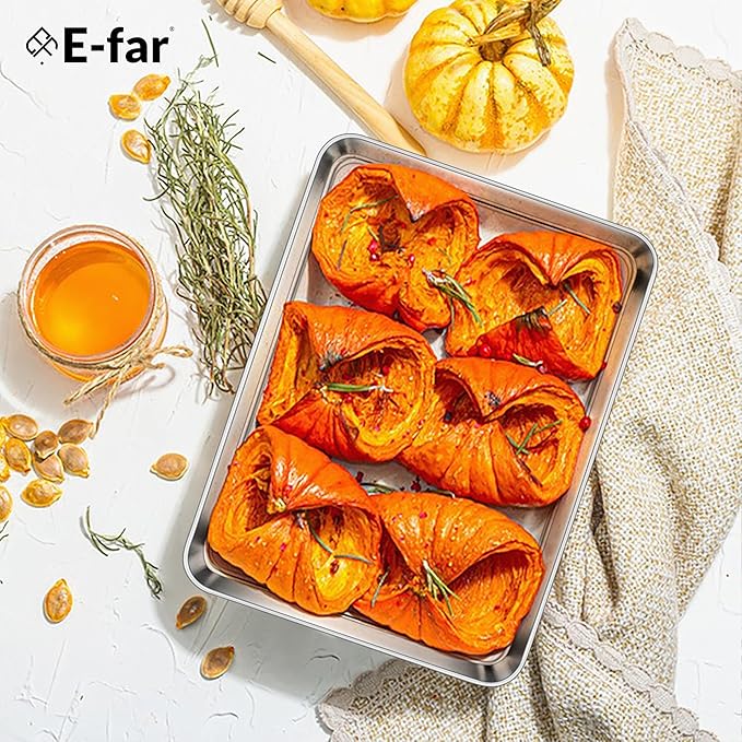 E-far 4 Pack Toaster Oven Trays, 9.4”x7.3” Stainless Steel Small Baking Cookie - Image 7