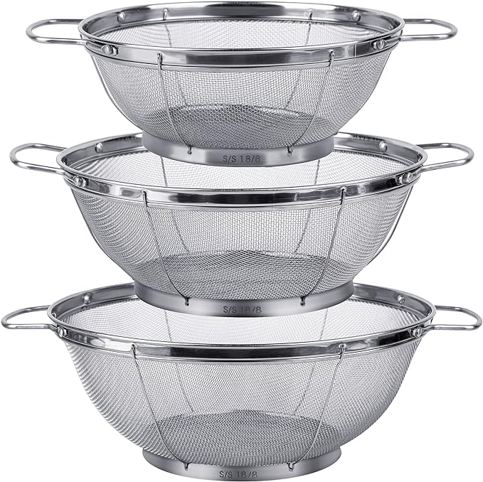 3 Pack 18/8 Stainless Steel Colander Sieves, Mesh Strainer Net Baskets by Tiawudi