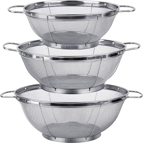 3 Pack 18/8 Stainless Steel Colander Sieves, Mesh Strainer Net Baskets by Tiawudi